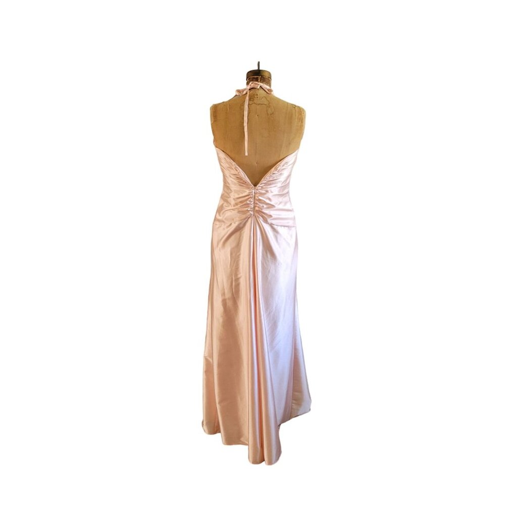 Jessica McClintock Vintage Blush Pink Rhinestone Halter Top Evening Gown - Picture 2 of 8